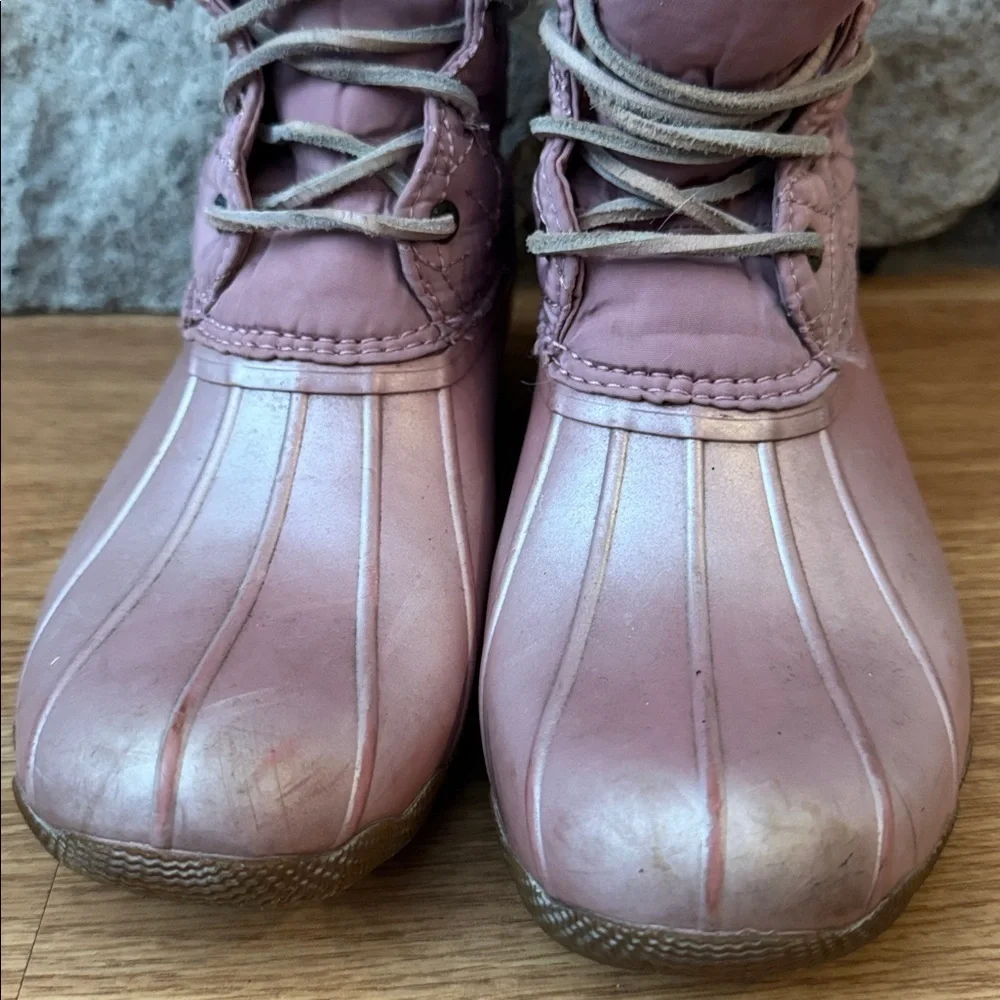 Sperry Saltwater Rose Pink rubber duck Boots quilted nylon youth size 5 - Picture 2 of 6